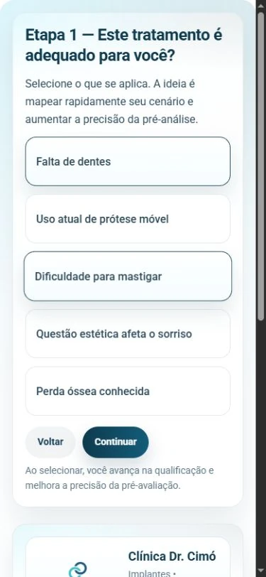 Primeira etapa no celular, com duas alternativas marcadas em uma coluna após retornar.