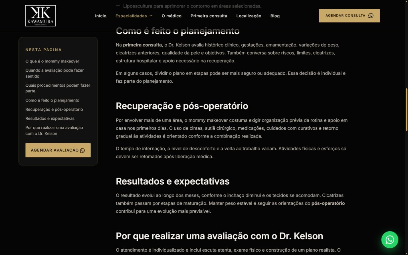 Trecho de uma página de procedimento com índice lateral e conteúdo organizado em seções.