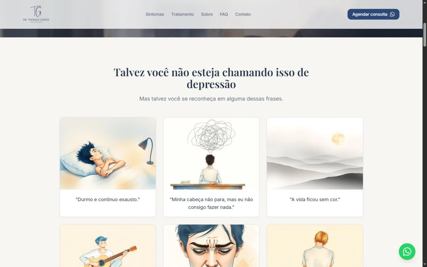 Introdução do bloco ilustrado com três cenas e frases na primeira linha e início da segunda linha abaixo.