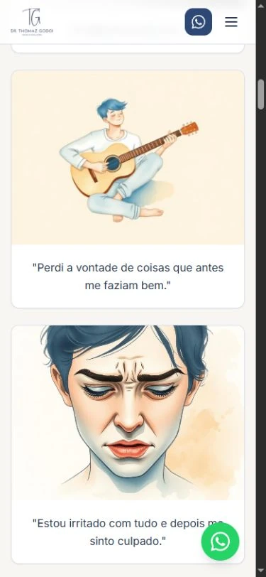 Duas cenas ilustradas com frases empilhadas em uma coluna, com WhatsApp sobre parte do trecho inferior.
