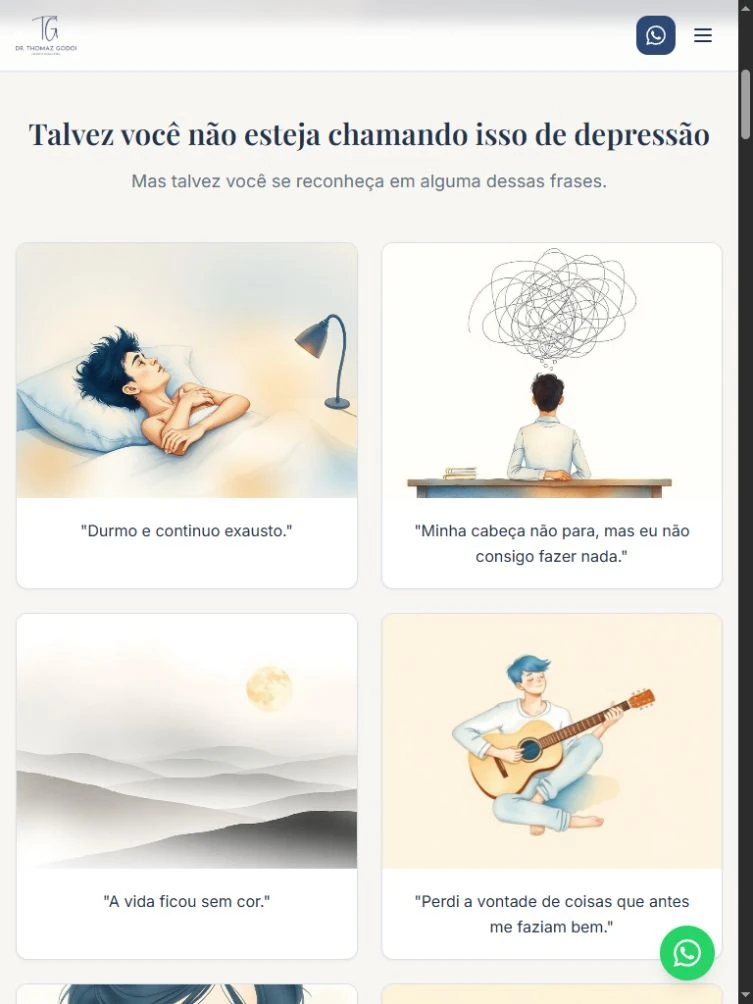 Ilustrações e frases em duas colunas no tablet, com continuação do conjunto abaixo.
