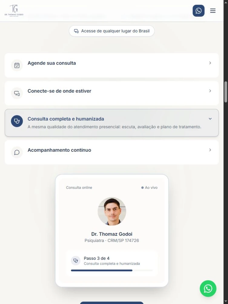 Seletor vertical no tablet com terceira etapa aberta e parte da prévia explicativa abaixo.