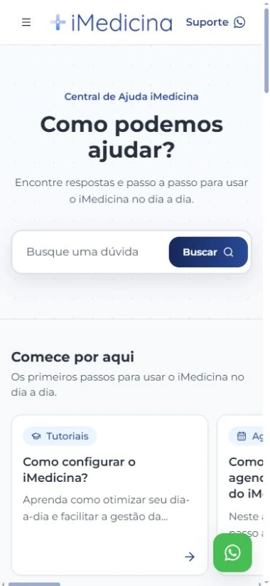 Página inicial da Central de Ajuda no celular, com busca e faixa horizontal de atalhos.