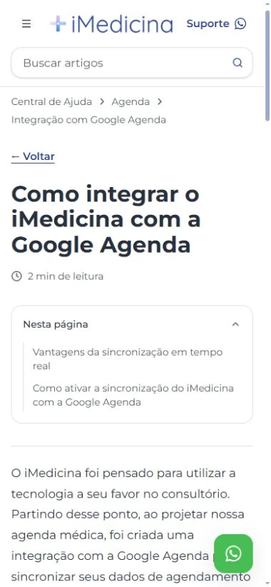 Artigo no celular com título, tempo de leitura e índice Nesta página expandido.