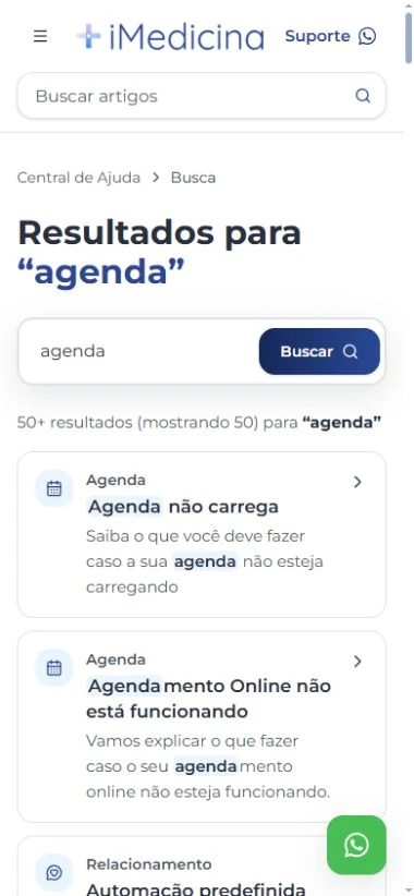 Início dos resultados da busca por agenda na versão para celular.