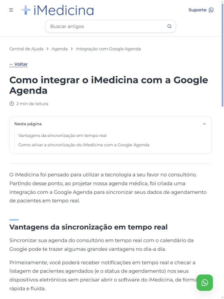 Artigo no tablet com o índice Nesta página aberto dentro da coluna de leitura.