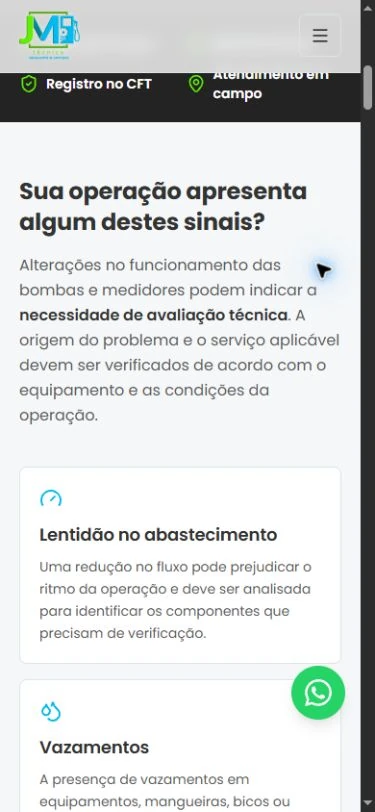 Sinais de atenção no celular em uma coluna, com explicação, primeiro card e parte do card seguinte.