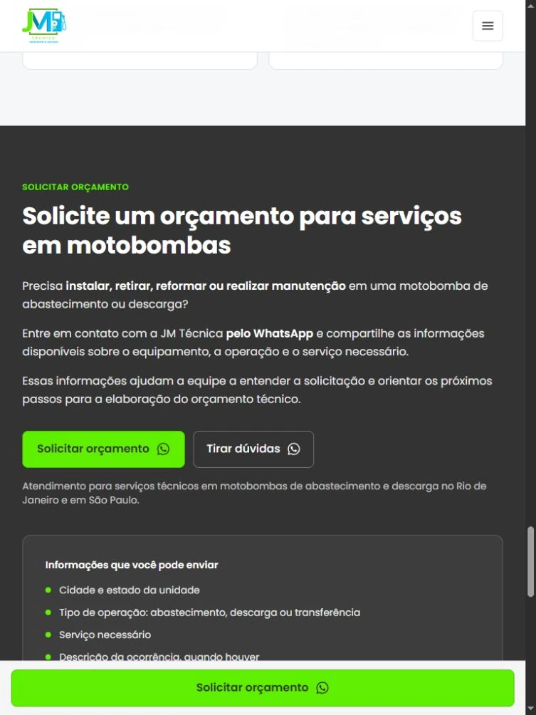 Bloco de orçamento em tablet com texto de orientação, duas ações e informações que podem ser enviadas.