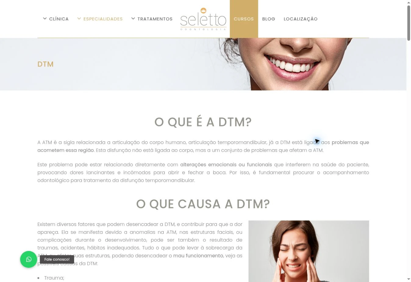 Página de DTM com cabeçalho, subtítulos sobre o assunto, texto e parte de uma fotografia de apoio.