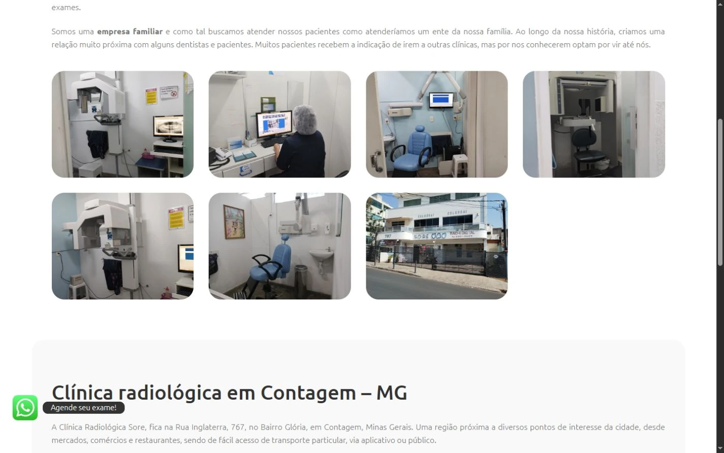 Galeria com sete fotos de equipamentos e fachada, abaixo da continuação de um texto institucional e antes de um bloco local.