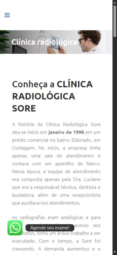 Página institucional da SORE no celular com cabeçalho, título e texto de apresentação.